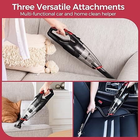 Fya Handheld Vacuum Cleaner Wireless | 7Kpa High Power Hand Held Vacuuming Cordless | Red