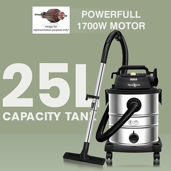 Inalsa Vacuum Cleaner Wet And Dry Heavy Duty 1700Watt | Master Vac 25 | Silver &Black