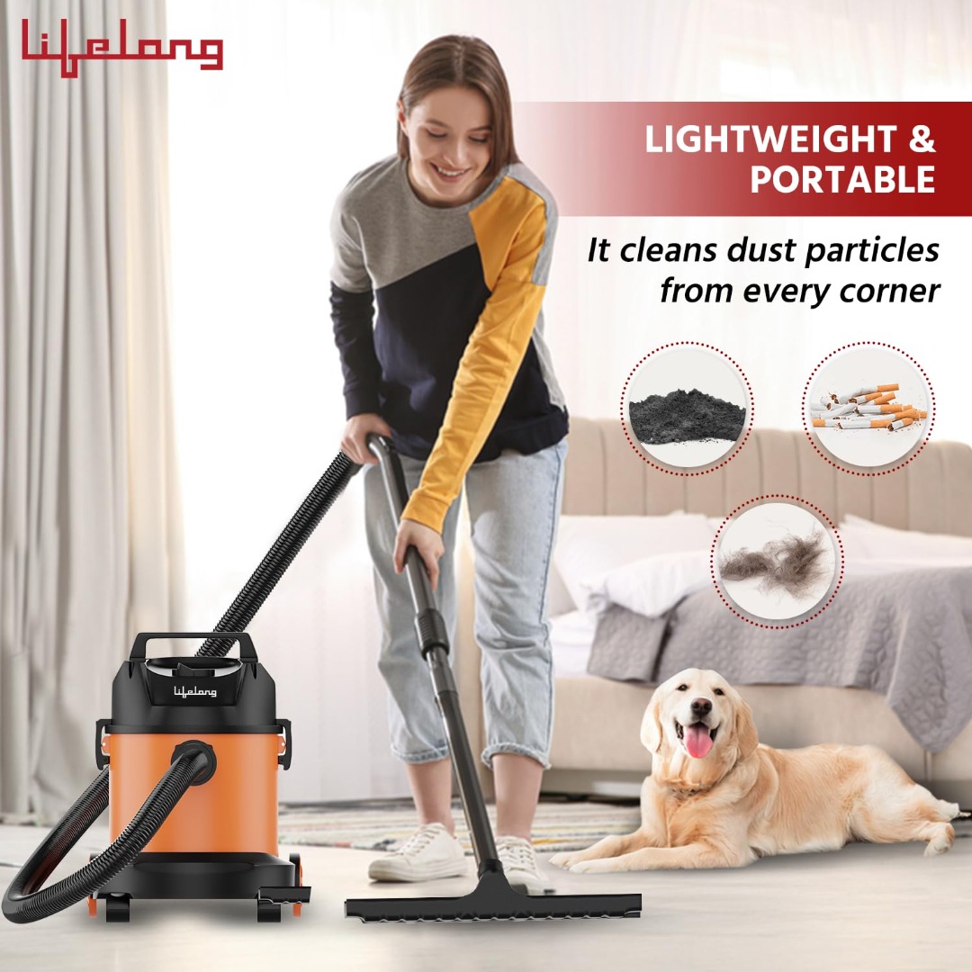 Lifelong 800-Watt Vacuum Cleaner | 6 Litre | Wet &Dry | 2.75 Meter Cord | Llvc930 | Orange &Black