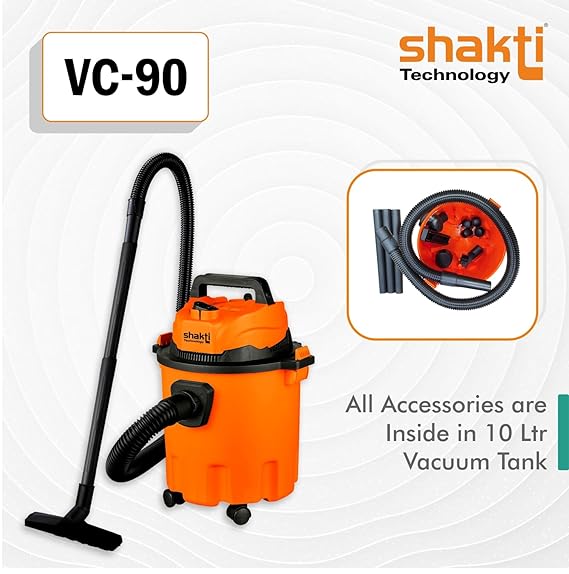 Shakti Technology Vc-90 Wet And Dry Vacuum Cleaner 1000 Watts | 10 Liter | Orange