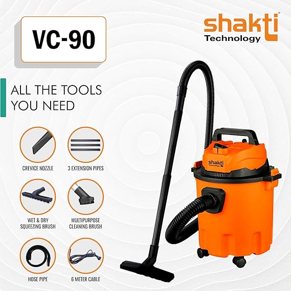 Shakti Technology Vc-90 Wet And Dry Vacuum Cleaner 1000 Watts | 10 Liter | Orange