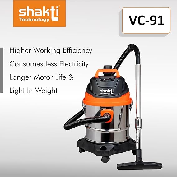 Shakti Technology Vc-91 Wet And Dry Vacuum Cleaner 1400 Watts | 25 Liter | Orange &Black