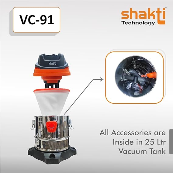 Shakti Technology Vc-91 Wet And Dry Vacuum Cleaner 1400 Watts | 25 Liter | Orange &Black