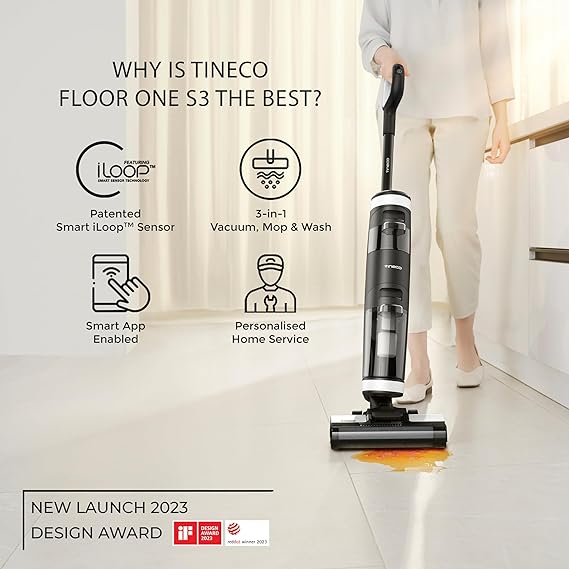 Tineco Floor One S3 Smart Cordless Vacuum Cleaner | 2-In-1 Wet And Dry Function | Powerful Vacuum Cleaner | Grey