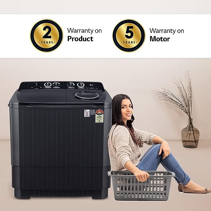 LG 11 kg 5 Star Semi-Automatic Top Loading Washing Machine (P1155SKAZ | Middle Black | Roller Jet Pulsator) | large