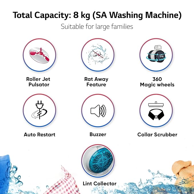 LG 8 Kg 5 Star Semi-Automatic Top Loading Washing Machine (P8030SGAZ | Dark Grey)