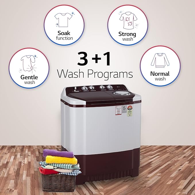 LG 8 Kg 5 Star Semi-Automatic Top Loading Washing Machine (P8030SGAZ | Dark Grey)