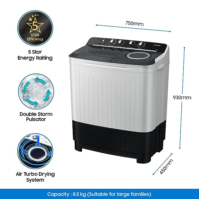 Samsung 8.5 Kg 5 Star Top Load Semi Automatic Washing Machine