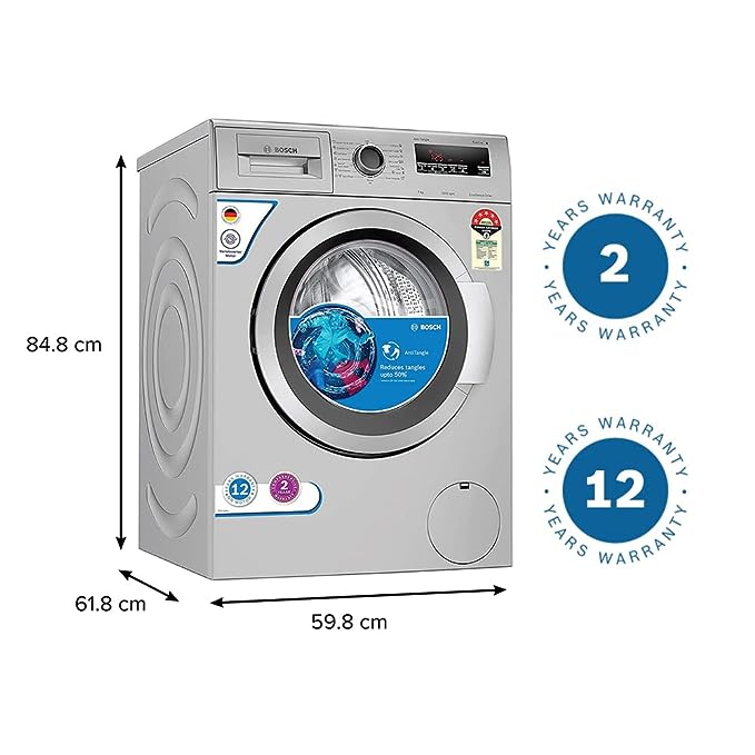 Bosch 7 kg 5 Star Inverter Touch Control Fully Automatic Front Loading Washing Machine with In | built Heater (WAJ2416SIN | Silver)