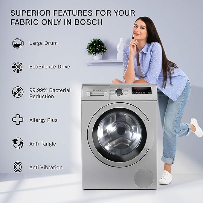 Bosch 7 kg 5 Star Inverter Touch Control Fully Automatic Front Loading Washing Machine with In | built Heater (WAJ2416SIN | Silver)