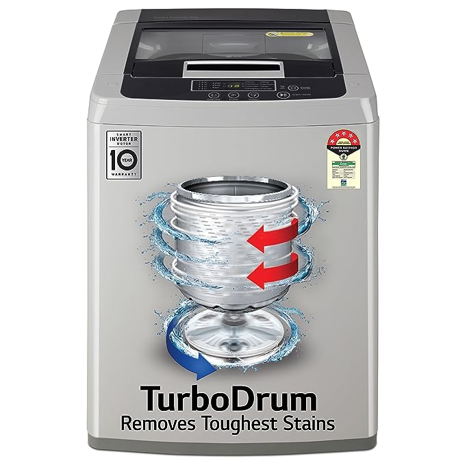 LG 7 Kg 5 Star Inverter TurboDrum Fully Automatic Top Loading Washing Machine (T70SKSF1Z | Middle Free Silver)