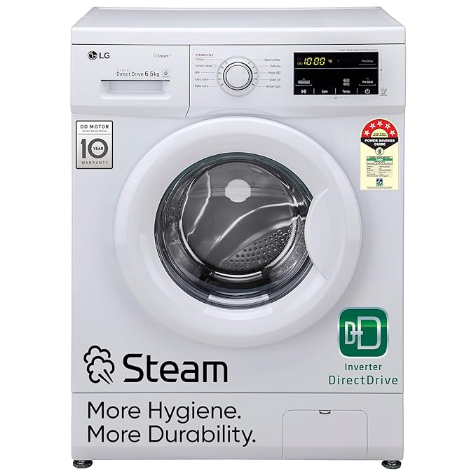 LG 6.5 Kg 5 Star Inverter Direct Drive Fully Automatic Front Load Washing Machine (FHM1065SDW | Steam Wash | In-Built Heater | Touch Panel | White)