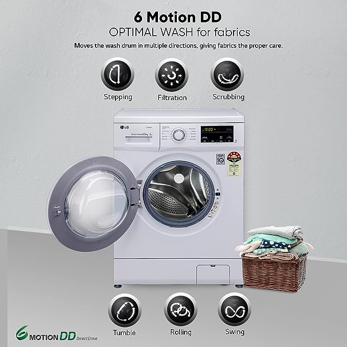 LG 6.5 Kg 5 Star Inverter Direct Drive Fully Automatic Front Load Washing Machine (FHM1065SDW | Steam Wash | In-Built Heater | Touch Panel | White)