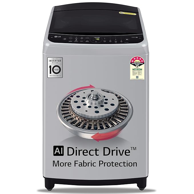 LG 9 Kg 5 Star Inverter Fully-Automatic Top Load Washing Machine (THD09NPF | Middle Free Silver | AIDD Technology)