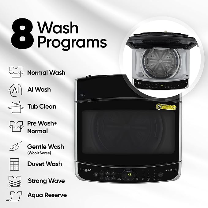 LG 9 Kg 5 Star Inverter Fully-Automatic Top Load Washing Machine (THD09NPF | Middle Free Silver | AIDD Technology)