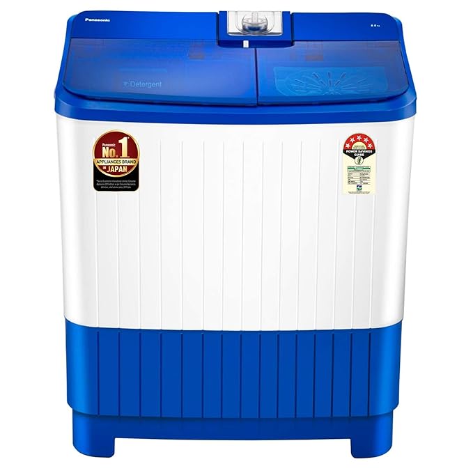 Panasonic 8 kg 5 Star Semi-Automatic Top Loading Washing Machine with Powerful Motor (NA-W80B5ARB | Blue | Active Foam System)
