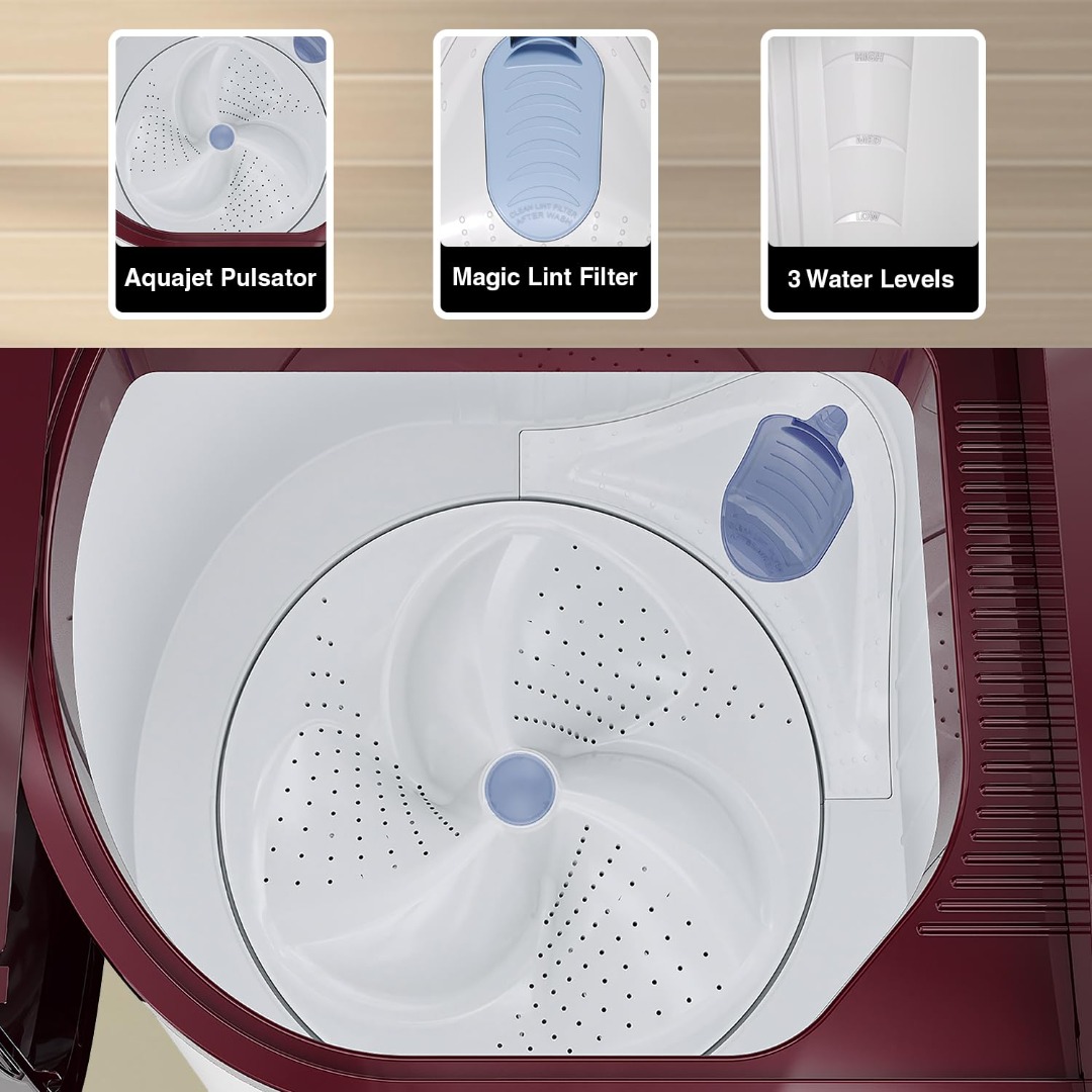 Godrej 9 Kg 5 Star Semi-Automatic Top Load Washing Machine With Rain Shower Spin (WS EDGEPRO 90 5.0 PPB3 WNRD | Wine Red)