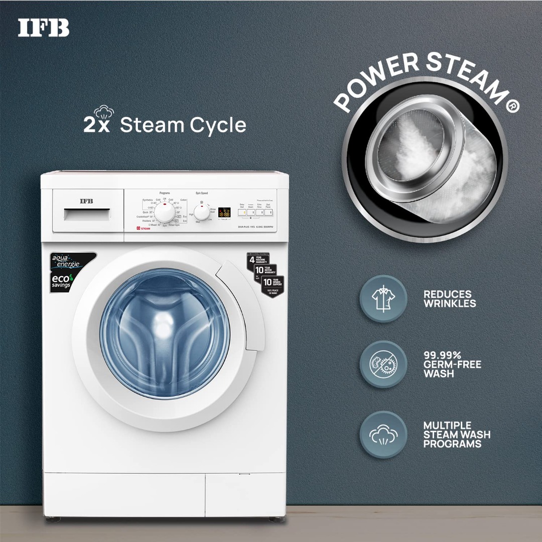 IFB 6 Kg 5 Star Fully Automatic Front Load Washing Machine 2X Power Steam DIVA PLUS VXS 6008 | White