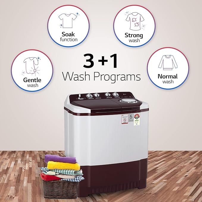 LG 8.5 kg 5 Star Semi Automatic Top Load Washing Machine P8530SRAZ | Burgundy
