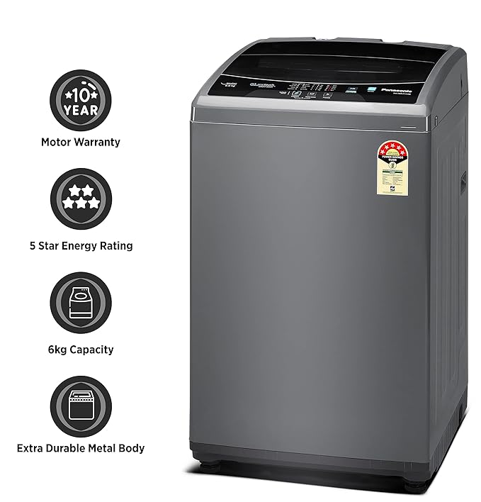 Panasonic 6 Kg 5 Star Fully Automatic Top Load Washing Machine | NA-F60LF1HRB | Grey