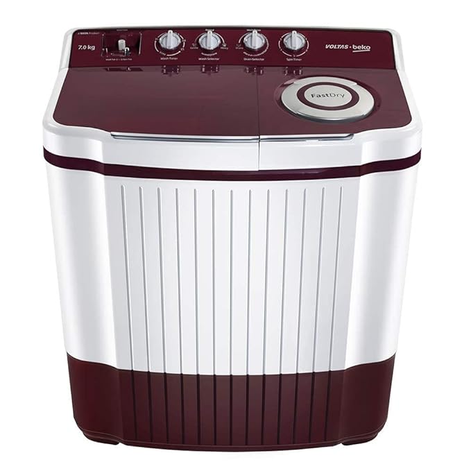 Voltas Beko 7Kg Semi Automatic Top Loading Washing Machine | WTT70DLIM | Burgundy