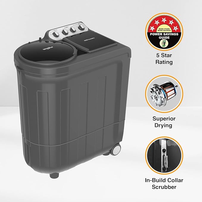 Whirlpool 8 Kg 5 Star Semi Automatic Top Loading Washing Machine | ACE 8.0 TRB DRY GREY DAZZLE (10YR)-NH