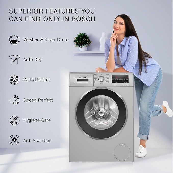 Bosch 9 KG /6 KG Fully-Automatic Inverter Front Load Washer Dryer WNA14408IN | Silver