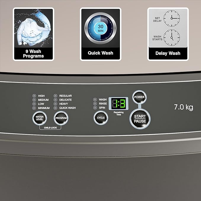 Godrej 7 Kg 5 Star Fully-Automatic Top Loading Washing Machine (WTEON 700 AD 5.0 ROGR | Grey | Stainless steel acu wash drum)