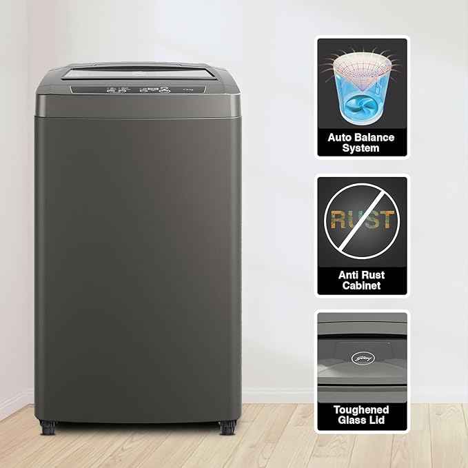 Godrej 7 Kg 5 Star Fully-Automatic Top Loading Washing Machine (WTEON 700 AD 5.0 ROGR | Grey | Stainless steel acu wash drum)