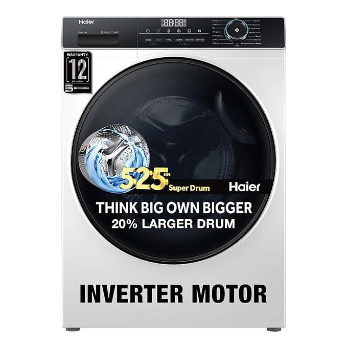Haier 8 Kg 5 Star Inverter Direct Motion Motor Fully Automatic Front Load Washing Machine HW80-IM12929C | 525 Super Drum | Puri Steam | White