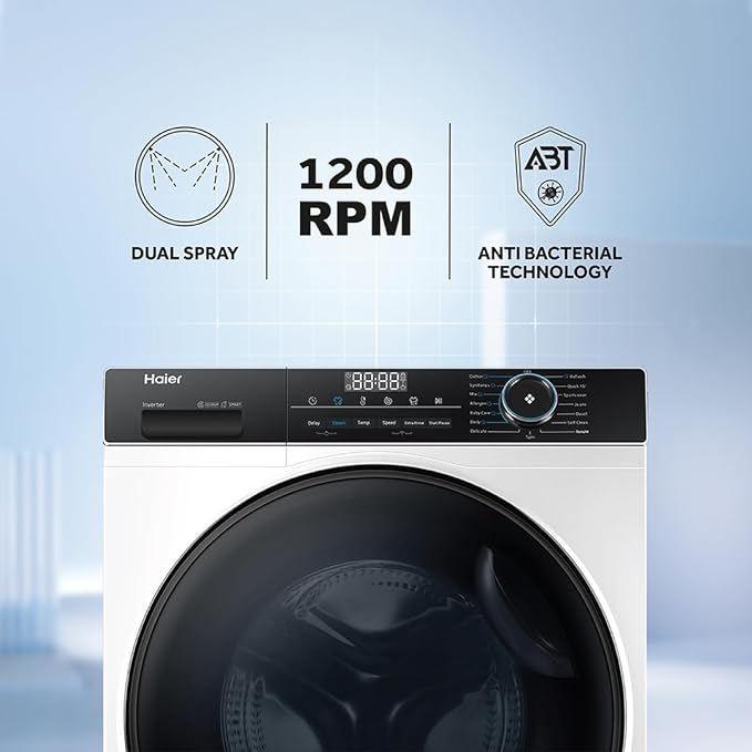 Haier 8 Kg 5 Star Inverter Direct Motion Motor Fully Automatic Front Load Washing Machine HW80-IM12929C | 525 Super Drum | Puri Steam | White