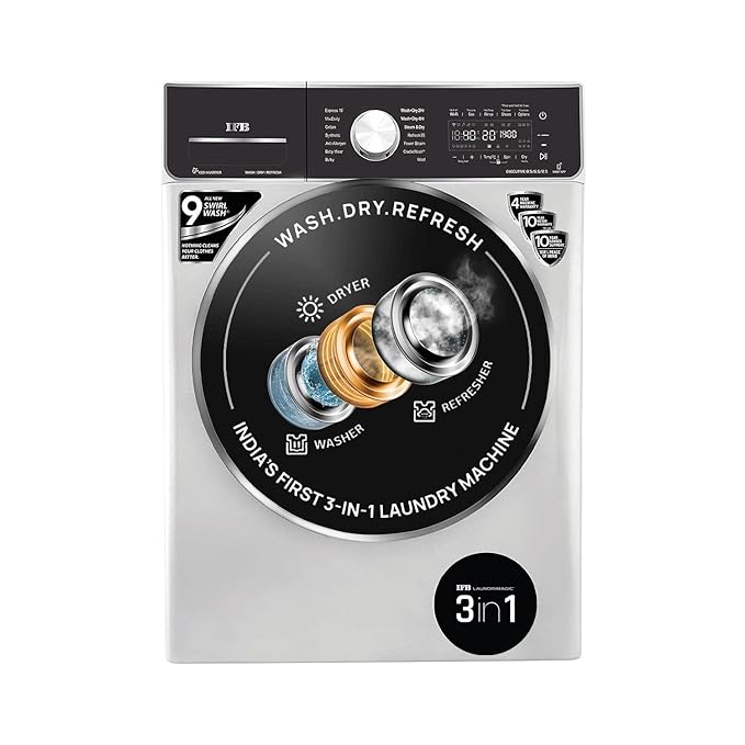 IFB Laundrimagic 3-in-1 8.5/6.5/2.5 Kg Inverter Front Load Washer Dryer Refresh Executive ZXS | Silver