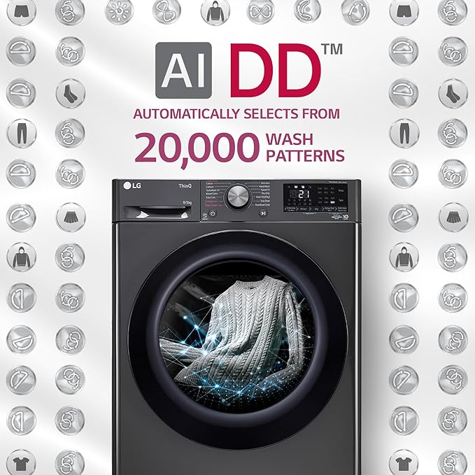 LG 9 Kg (Wash) / 5 Kg (Dry) AI Direct Drive with Wi-Fi Fully Automatic Front-Loading Washer Dryer FHD0905SWM | Middle Black