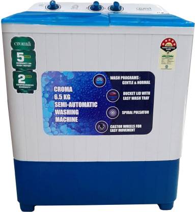Croma 6.5 kg 5 Star Semi Automatic Top Load Washing Machine CRLW065SMF202351 | Blue