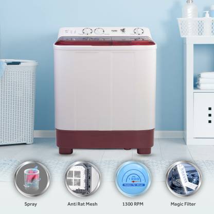 Haier Semi-Automatic 7 kg 5 Star Top Loading Washing Machine HTW70-1187BTN | White &Maroon