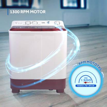 Haier Semi-Automatic 7 kg 5 Star Top Loading Washing Machine HTW70-1187BTN | White &Maroon