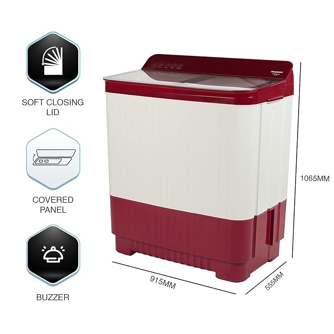Panasonic 12 kg 5 Star Semi-Automatic Glass Lid Top Loading Washing Machine NA-W120H6RRB | Red