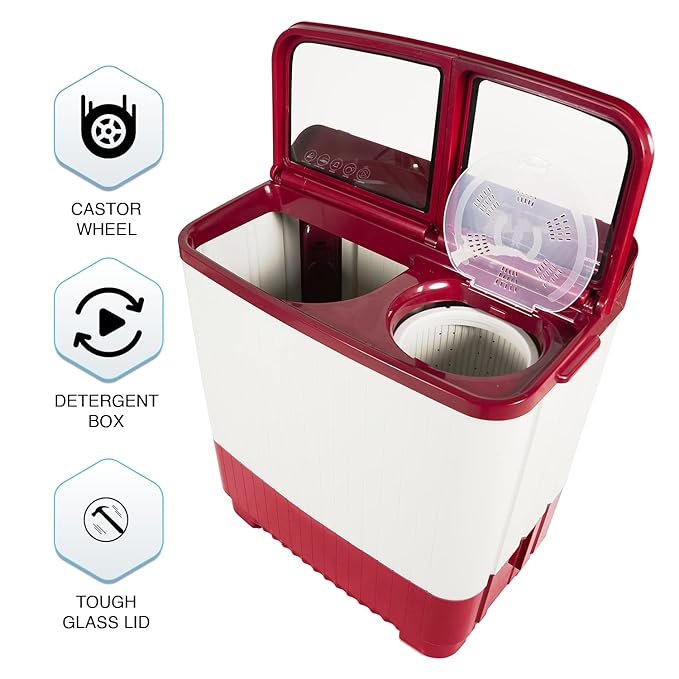 Panasonic 12 kg 5 Star Semi-Automatic Glass Lid Top Loading Washing Machine NA-W120H6RRB | Red