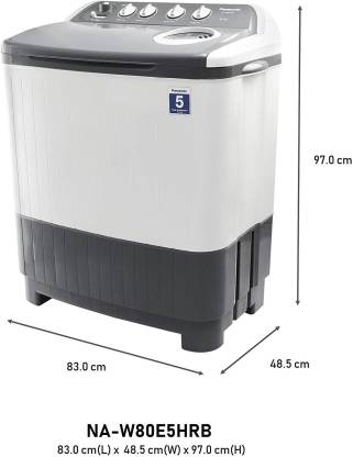 Panasonic 8 Kg 5 Star Semi-Automatic Top Loading Washing Machine NA-W80E5HRB | Grey &White