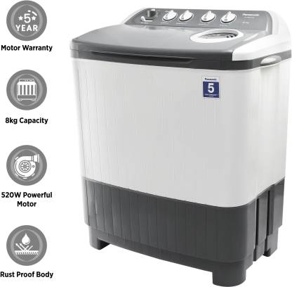 Panasonic 8 Kg 5 Star Semi-Automatic Top Loading Washing Machine NA-W80E5HRB | Grey &White
