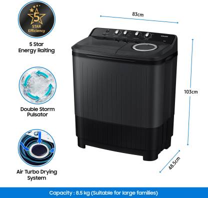 Samsung 8.5 Kg 5 Star Semi Automatic Top Load Washing Machine WT85B4200GD/TL | Dark Grey