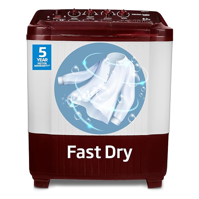 Voltas beko A Tata Product 8.2 Kg Semi-Automatic Top Load Washing Machine WTT82 | Burgundy