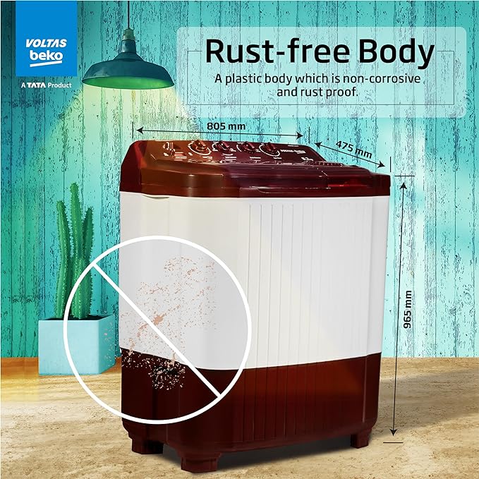 Voltas beko A Tata Product 8.2 Kg Semi-Automatic Top Load Washing Machine WTT82 | Burgundy