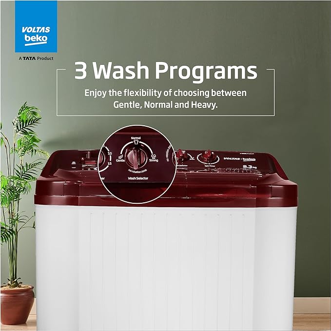 Voltas beko A Tata Product 8.2 Kg Semi-Automatic Top Load Washing Machine WTT82 | Burgundy