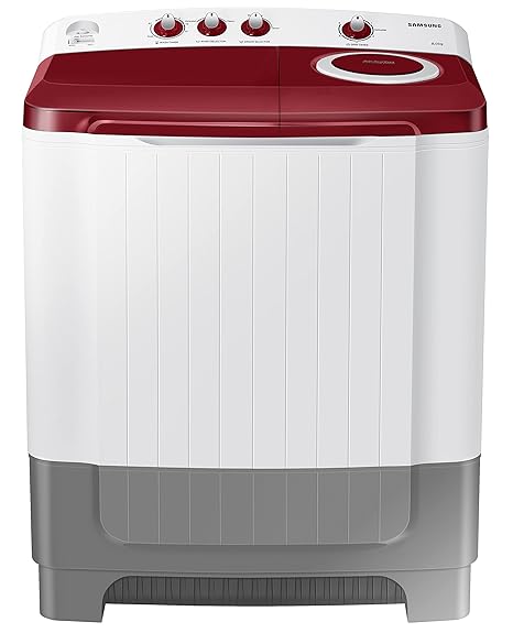 Samsung 8.0 Kg Semi-Automatic 5 Star Top Loading Washing Machine (WT80R4000RG/TL | Light Grey | Wine Red Lid (Opaque) | Hexa Storm Pulsator)