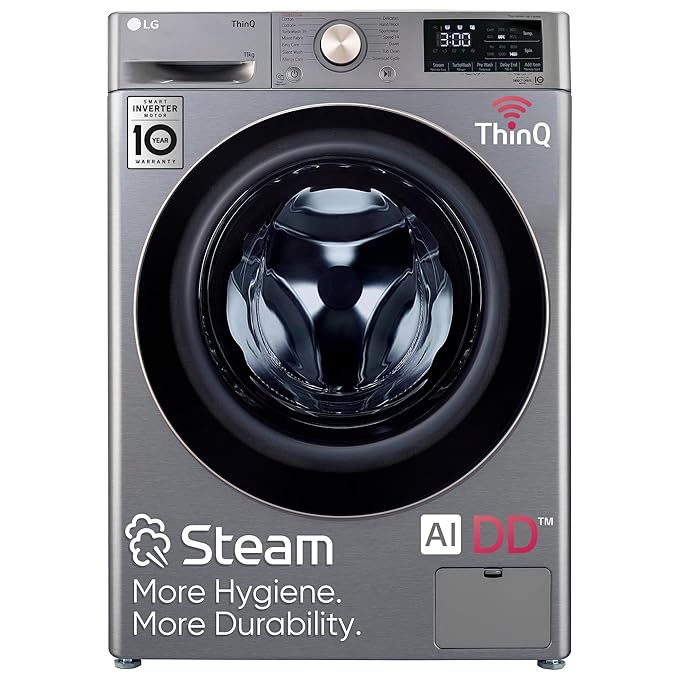 LG 11 Kg 5 Star Inverter Wi-Fi Fully-Automatic Front Loading Washing Machine With Inbuilt Heater FHP1411Z9P | Platinum
