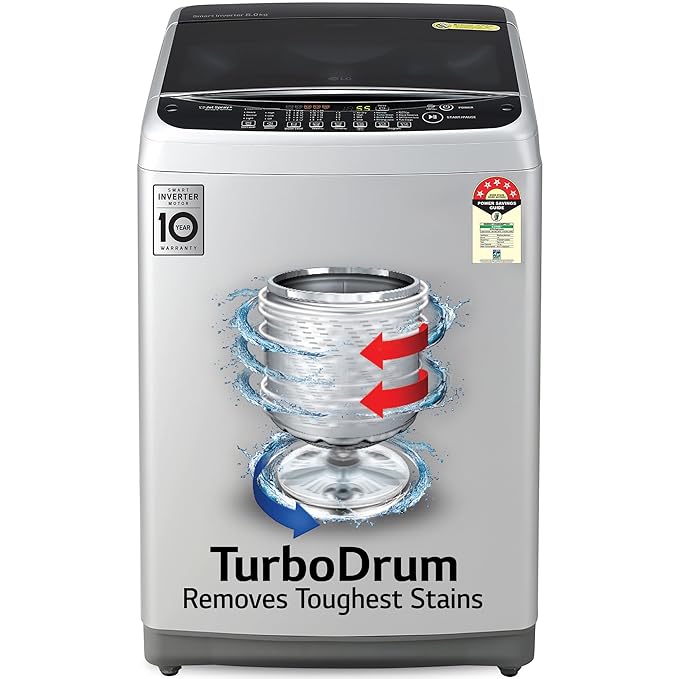 LG 8 Kg 5 Star Smart Inverter TurboDrum Fully Automatic Top Loading Washing Machine, (2023 Model)