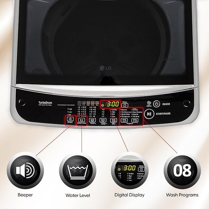 LG 8 Kg 5 Star Smart Inverter TurboDrum Fully Automatic Top Loading Washing Machine, (2023 Model)