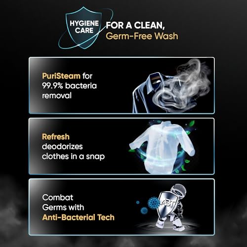 Haier 8 Kg 5 Star Fully Automatic Front Load Washing Machine EFL80-IM12IBIEBK | Puristeam | Refresh | 1200 RPM | Inverter | 525mm Super Drum | Anti Bacterial Steam | Black