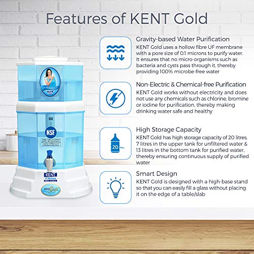 KENT Gold UF Technology Gravity-Based Water Purifier - 20 Litres
